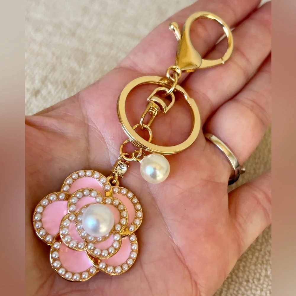 Luxe Pink & Gold Camilla Flower Keychain/Bag charm